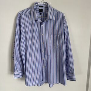 Chaps Classic Fit Blue/White Striped Long Sleeve Shirt XXL 18.5 34-35 Cotton